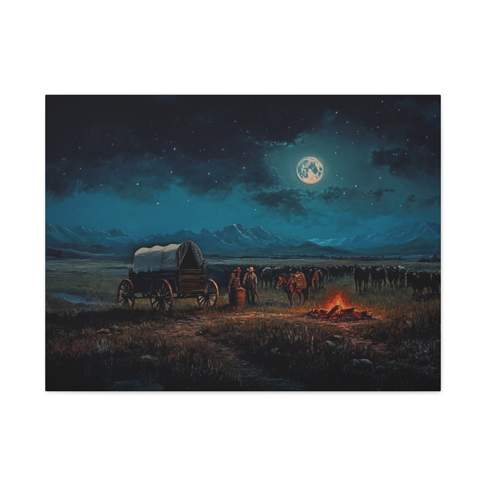 Under the Moonlit Sky | Horizontal Canvas - Texas Cowboy Creations
