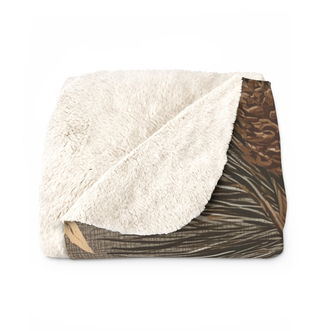 Golden Pines & Stars Sherpa Blanket — Cozy Fleece Throw with Rustic Winter Pine Design
