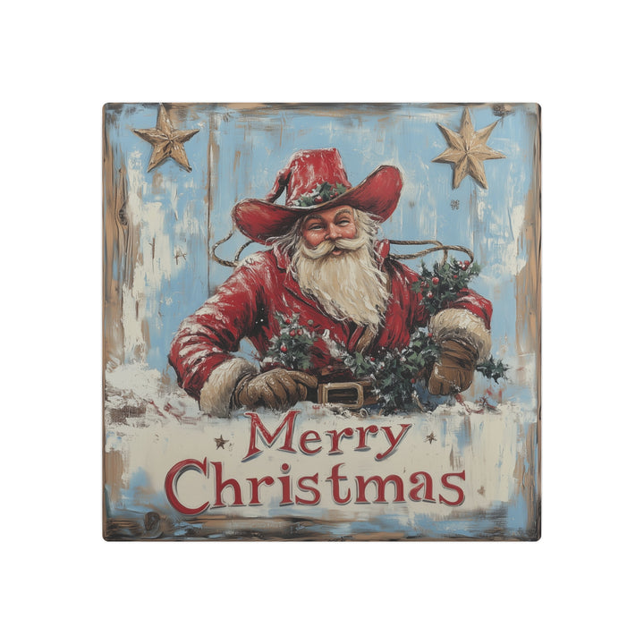 Cowboy Claus Holiday Metal Sign - Texas Cowboy Creations