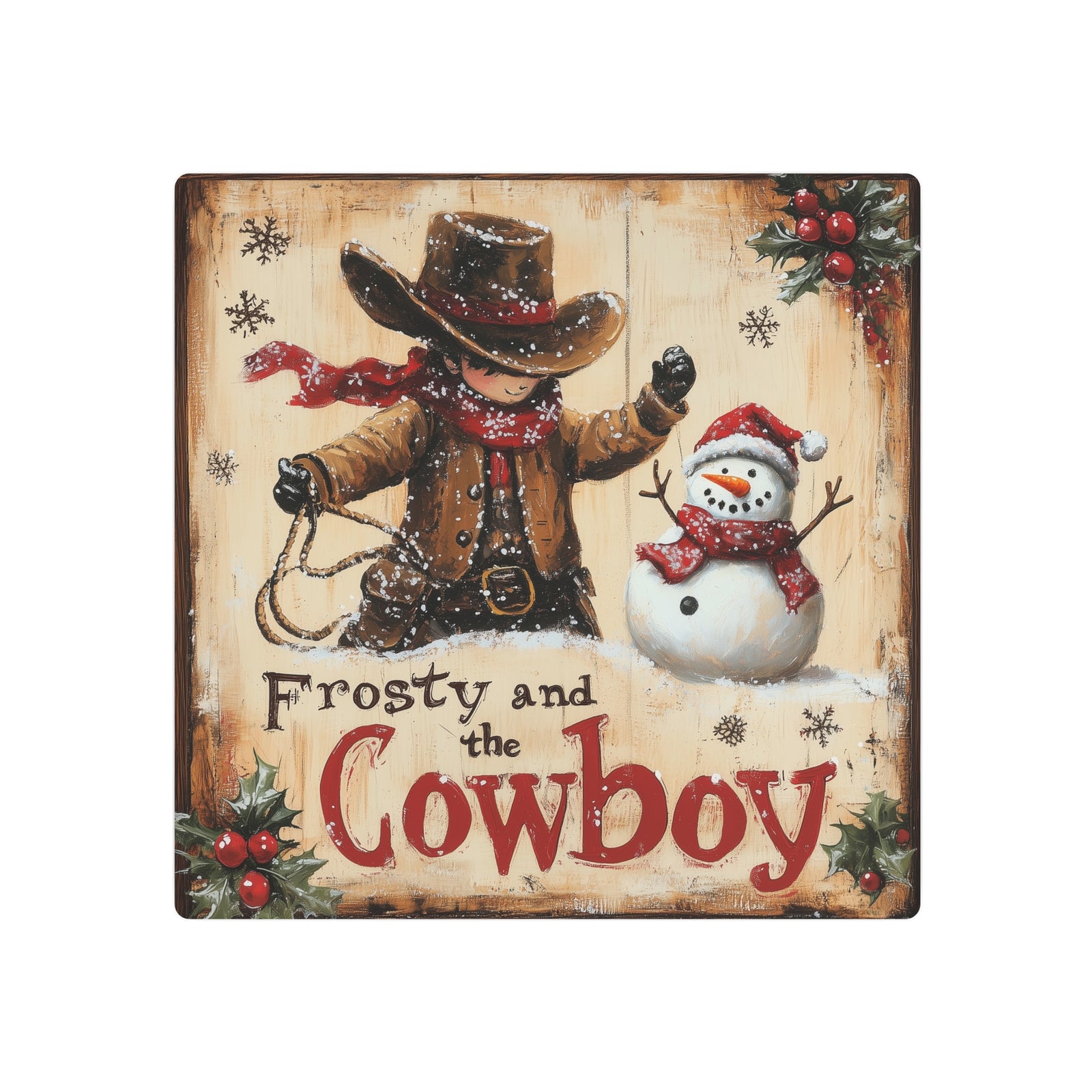 Frosty and the Cowboy | Holiday Metal Sign - Texas Cowboy Creations