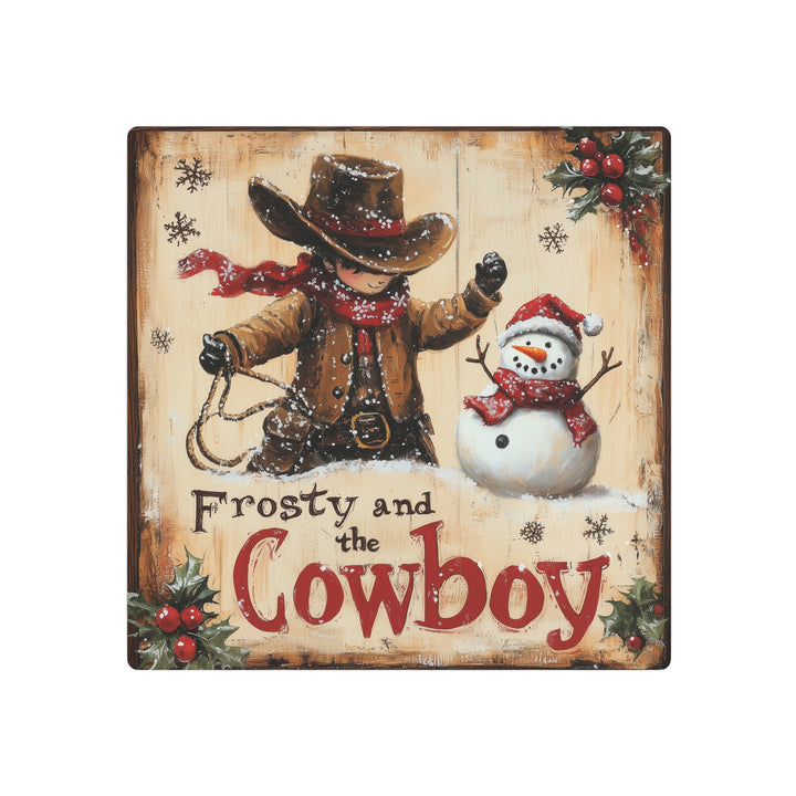 Frosty and the Cowboy | Holiday Metal Sign - Texas Cowboy Creations