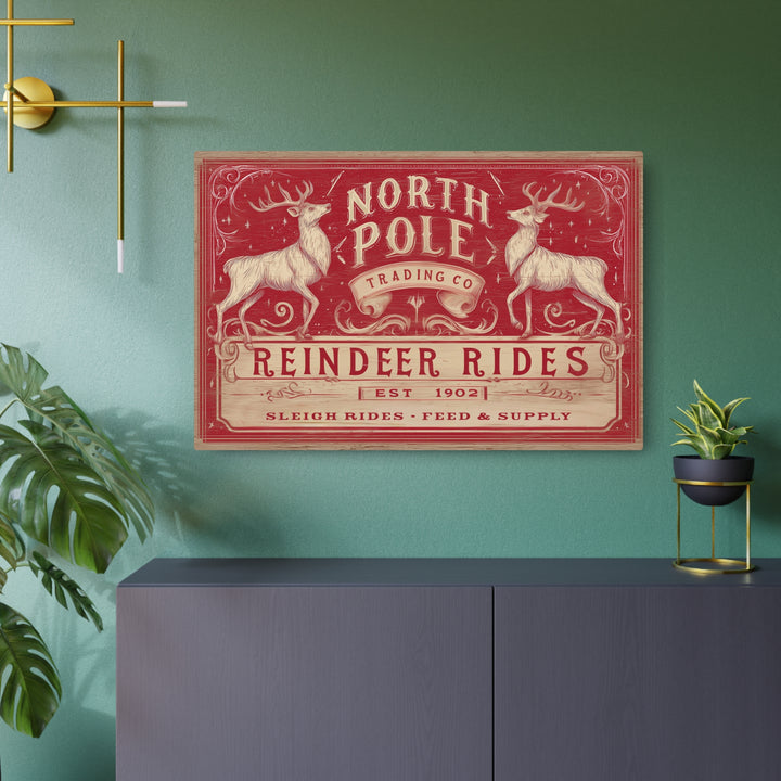 North Pole Trading Co. – Reindeer Rides | Holiday Metal Sign correct - Texas Cowboy Creations