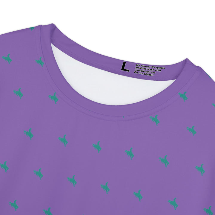 Mini Bronc Tee – Turquoise on Light Purple | Women’s All-Over Western T-Shirt