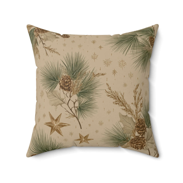 Rustic Pine &amp; Gold Star Pillow |Woodland Holiday Faux Suede Cushion - Home Decor - Texas Cowboy Creations