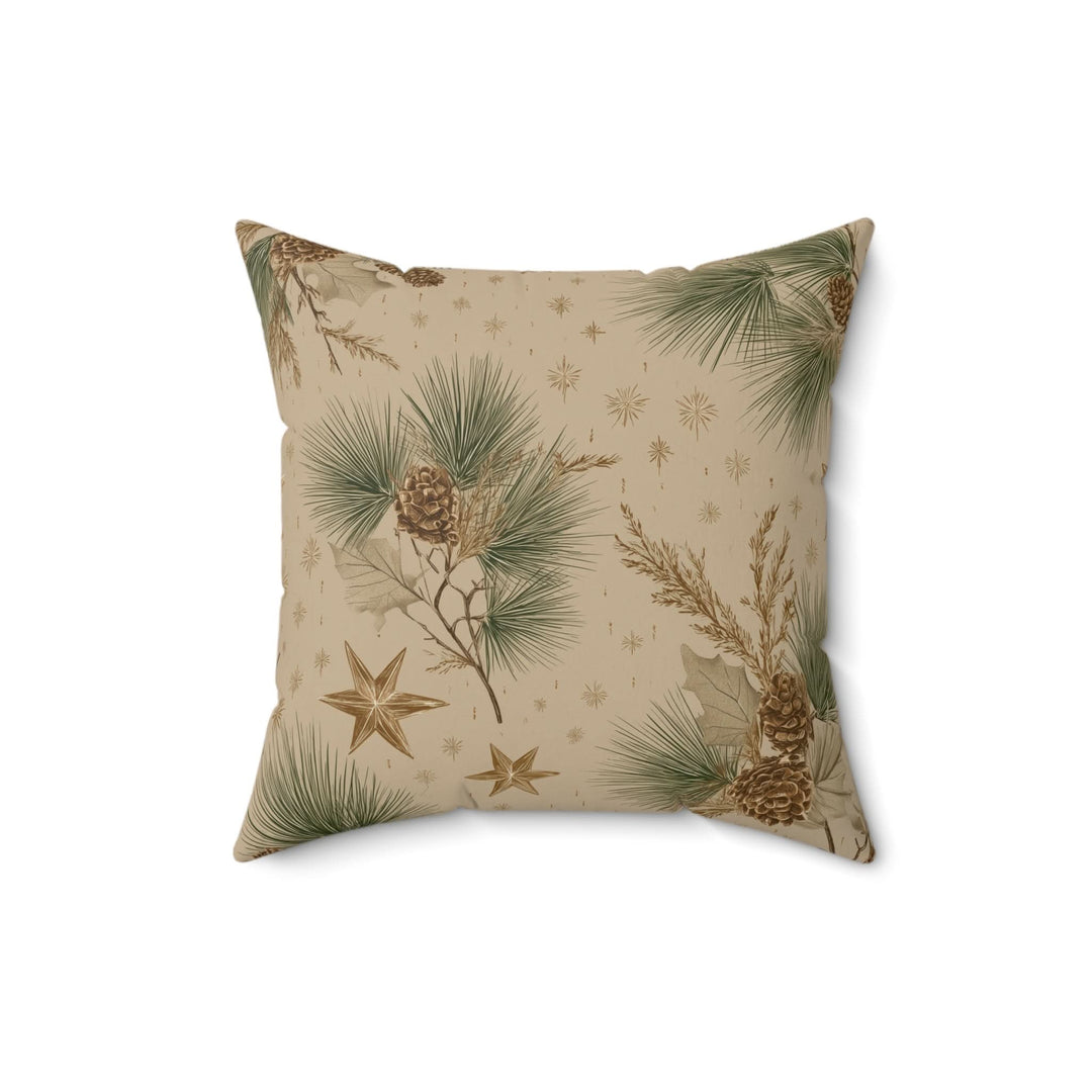 Rustic Pine &amp; Gold Star Pillow |Woodland Holiday Faux Suede Cushion - Home Decor - Texas Cowboy Creations
