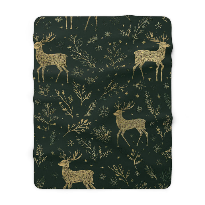 Golden Reindeer Woodland Sherpa Blanket