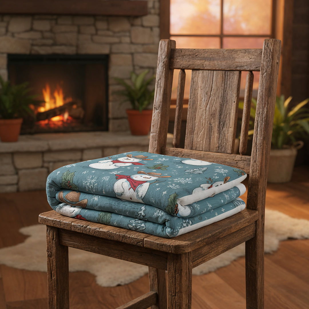 Cowboy Snowman Sherpa Fleece — Cozy Western Christmas Throw - Home Decor - Texas Cowboy Creations
