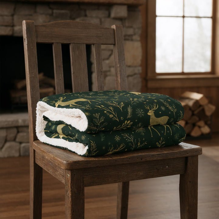 Golden Reindeer Woodland Sherpa Blanket - Home Decor - Texas Cowboy Creations