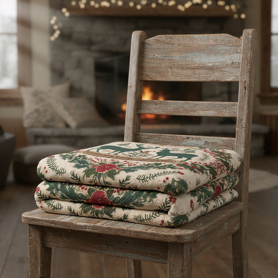 Sherpa Blanket — Rustic Reindeer &amp; Wreath Holiday Throw - Home Decor - Texas Cowboy Creations
