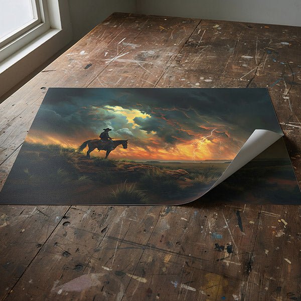 Cowboy’s Sunset Storm | Fine Art Print - Poster - Texas Cowboy Creations