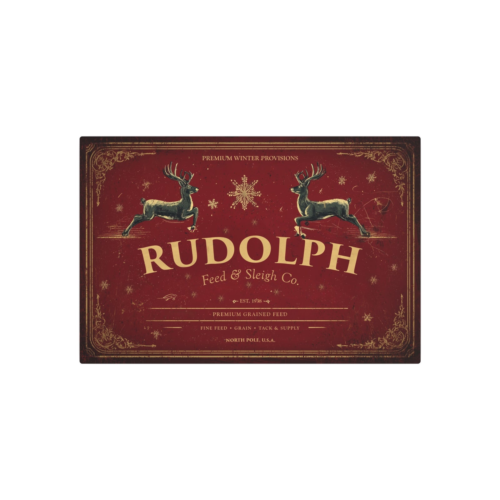 Rudolph Feed & Sleigh Co. | Holiday Metal Sign correct - Texas Cowboy Creations