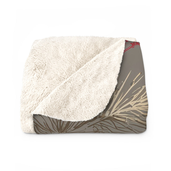 Golden Pines & Snowflakes Sherpa Fleece Blanket — Cozy Winter Throw