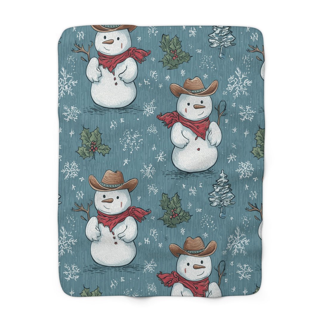 Cowboy Snowman Sherpa Fleece — Cozy Western Christmas Throw