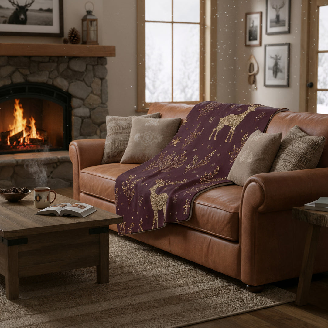 Frosted Reindeer Throw Sherpa Blanket - Home Decor - Texas Cowboy Creations