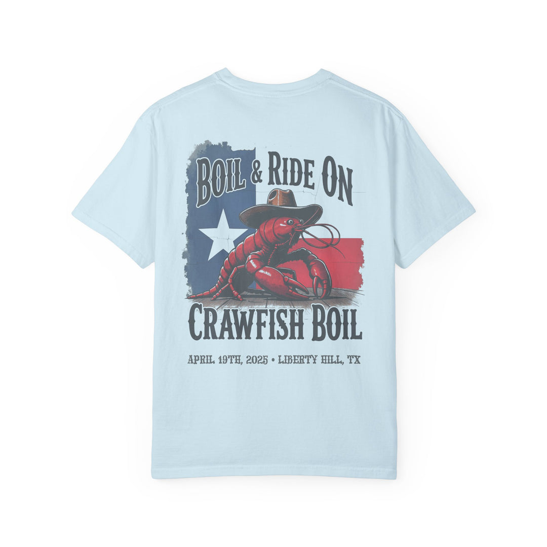 Boil & Ride On - Custom Crawfish Boil T-Shirt | Personalized Event Tee - Unisex T-Shirt - Texas Cowboy Creations