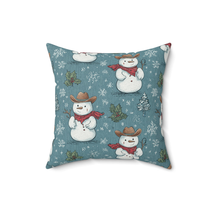 Cowboy Snowman Throw Pillow — Festive Winter Home Decor