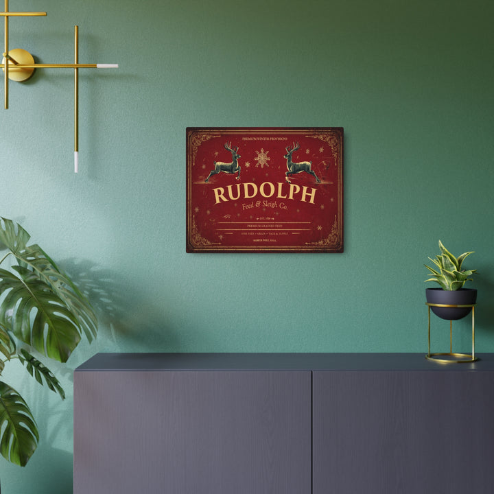 Rudolph Feed & Sleigh Co. | Holiday Metal Sign - Texas Cowboy Creations