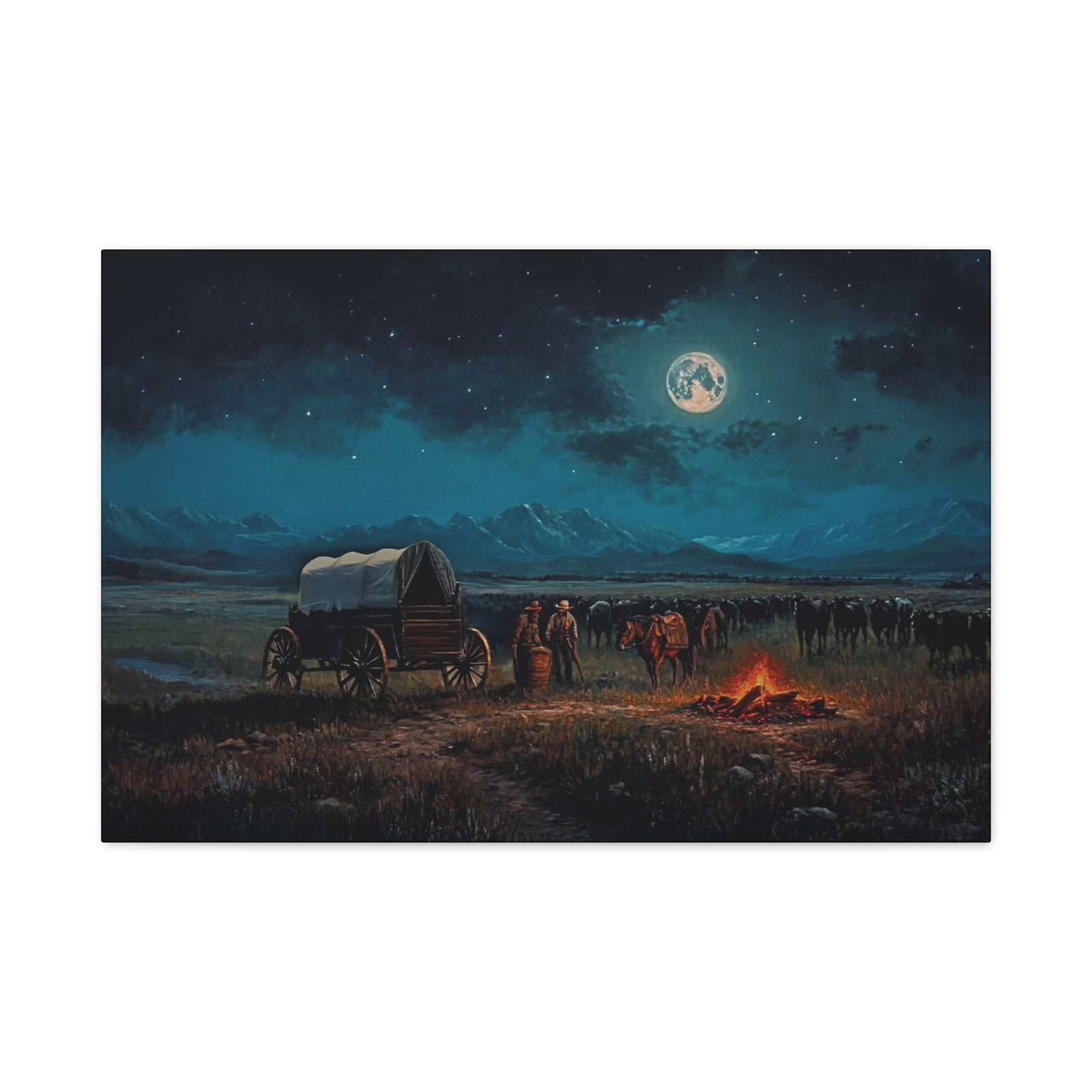 Under the Moonlit Sky - Horizontal Canvas - Texas Cowboy Creations