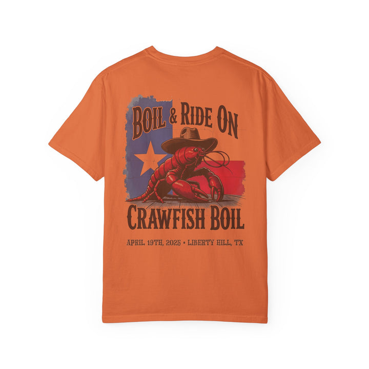 Boil & Ride On - Custom Crawfish Boil T-Shirt | Personalized Event Tee - Unisex T-Shirt - Texas Cowboy Creations