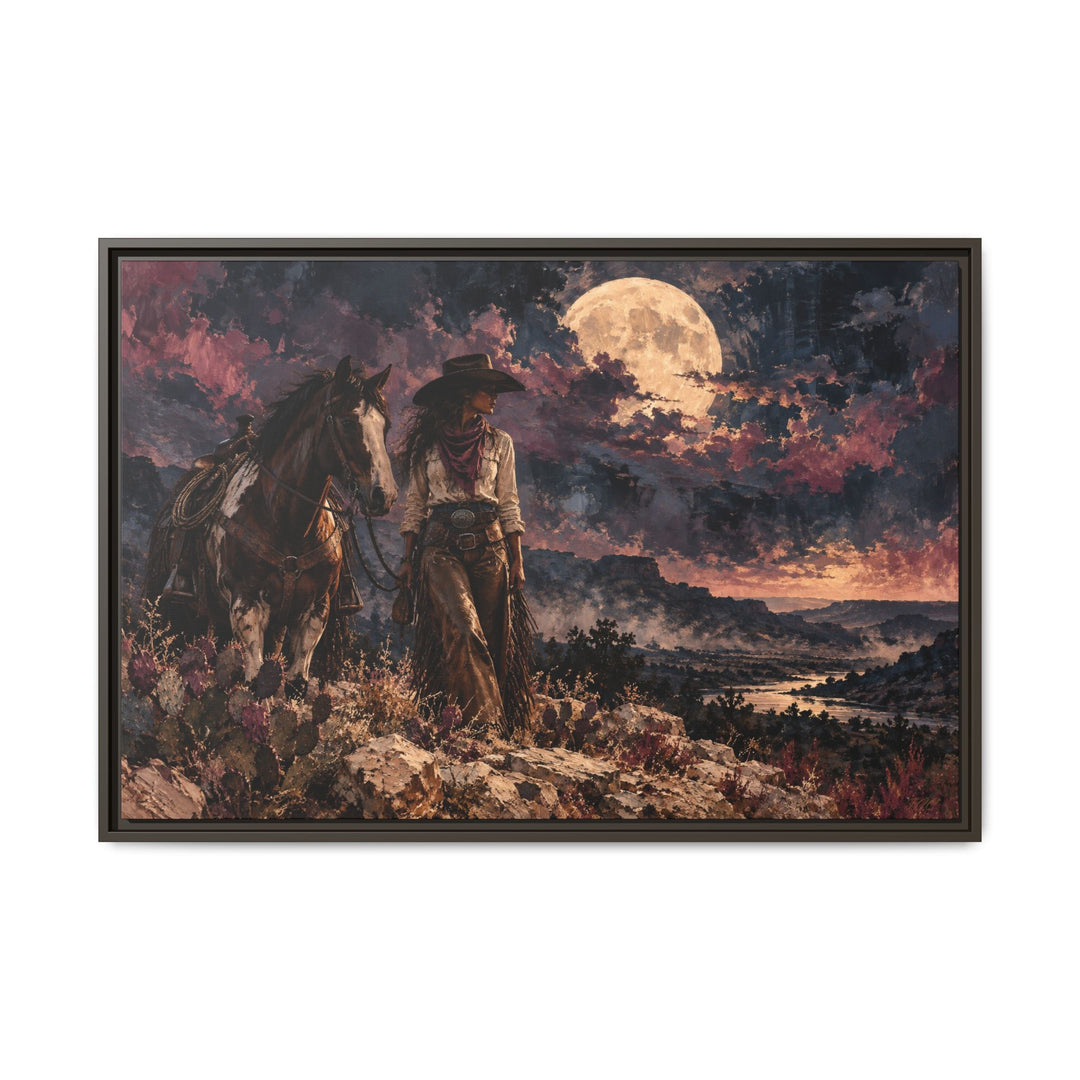 Abstract Cowgirl Wall Art | Western Horse Art | Moonlit Western Painting | Rustic Cowgirl Decor