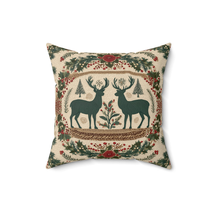 Faux Suede Pillow — Rustic Reindeer & Wreath Holiday Accent