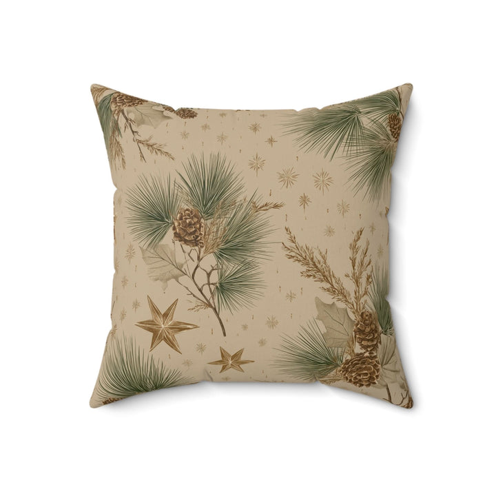 Rustic Pine &amp; Gold Star Pillow |Woodland Holiday Faux Suede Cushion - Home Decor - Texas Cowboy Creations