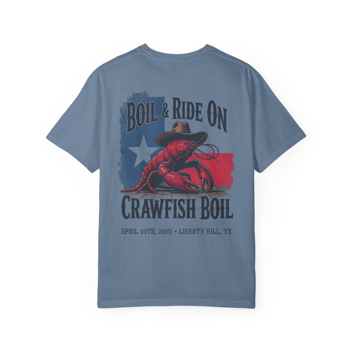 Boil & Ride On - Custom Crawfish Boil T-Shirt | Personalized Event Tee - Unisex T-Shirt - Texas Cowboy Creations