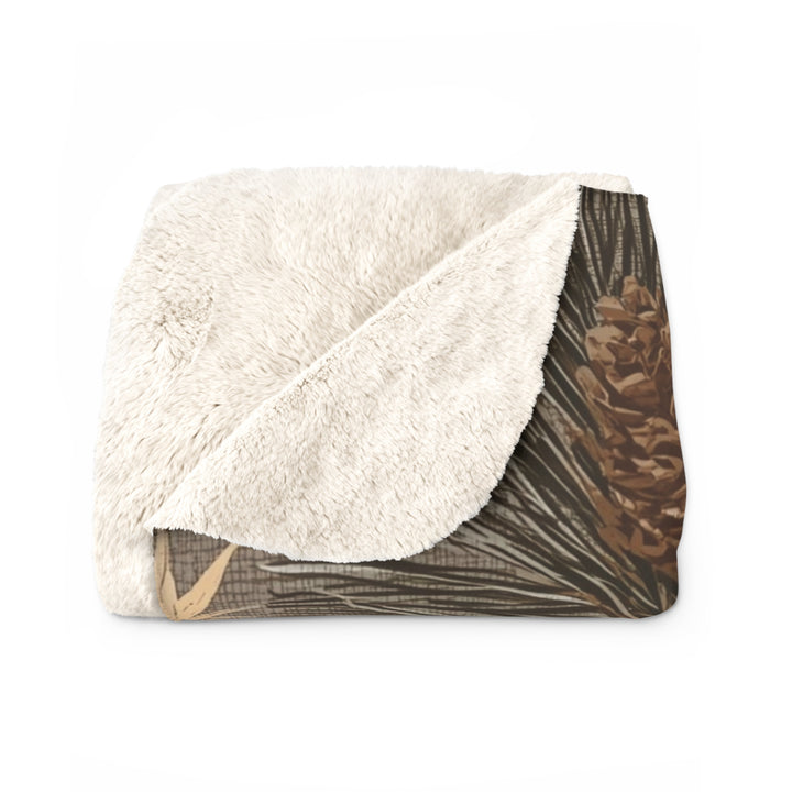 Golden Pines & Stars Sherpa Blanket — Cozy Fleece Throw with Rustic Winter Pine Design