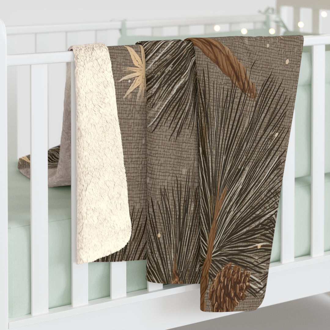 Golden Pines & Stars Sherpa Blanket — Cozy Fleece Throw with Rustic Winter Pine Design