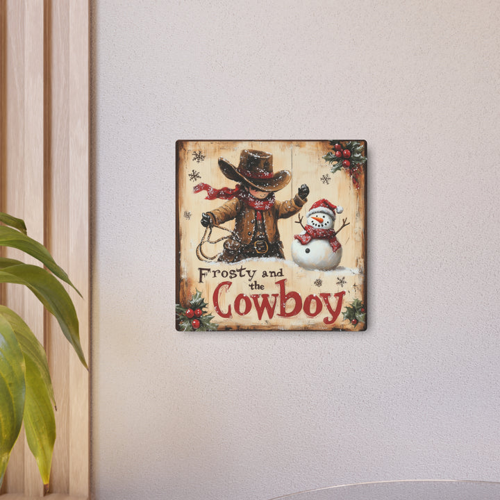 Frosty and the Cowboy | Holiday Metal Sign - Texas Cowboy Creations