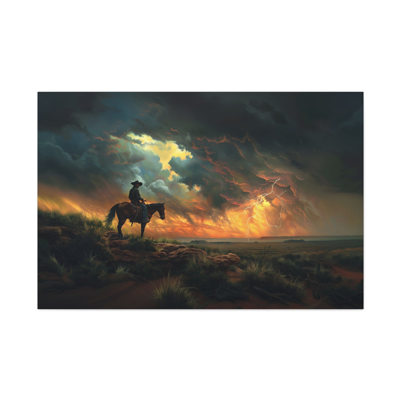 Cowboy’s Sunset Storm horizontal canvas - Texas Cowboy Creations