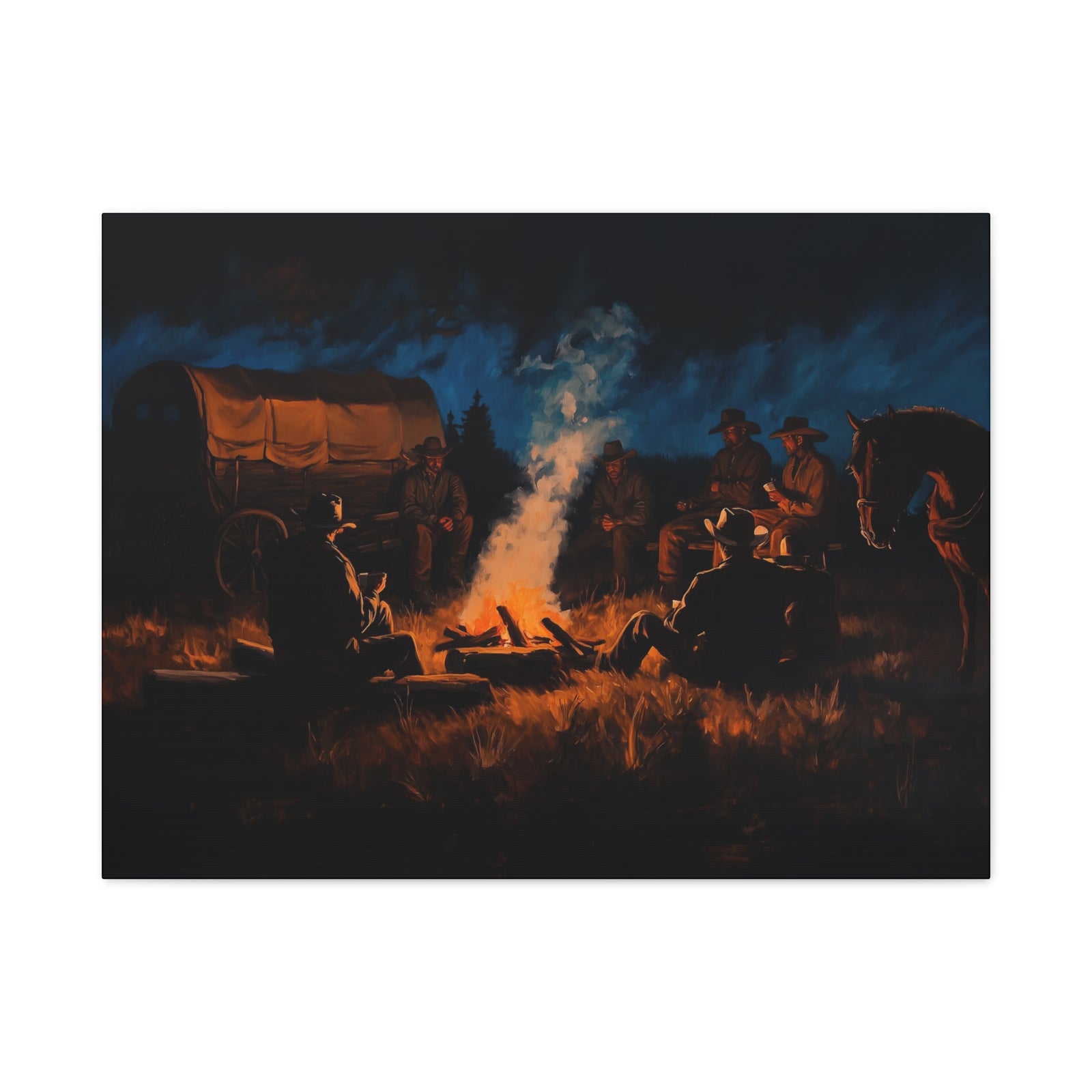 Campfire Tales - A Cowboy’s Night - Horizontal Canvas - Texas Cowboy Creations