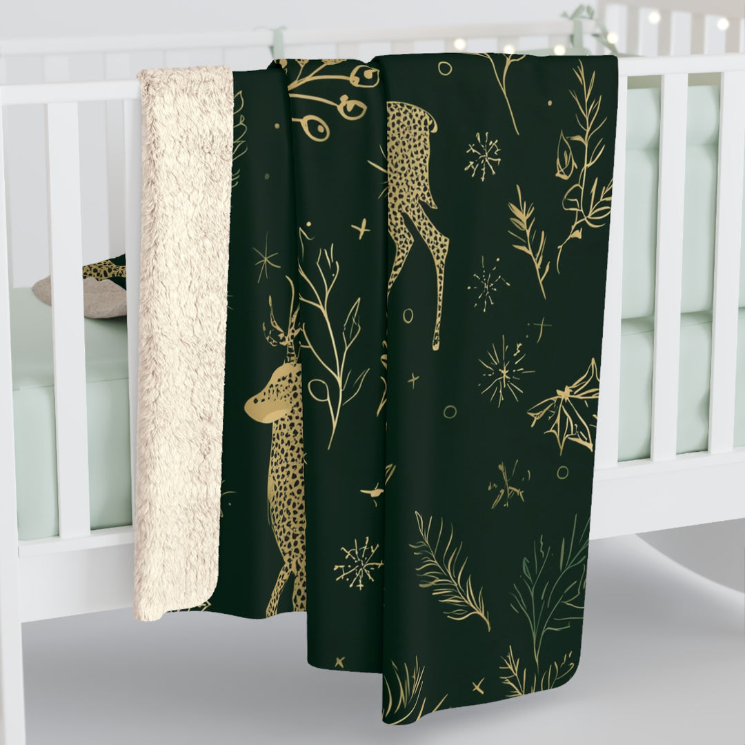 Golden Reindeer Woodland Sherpa Blanket