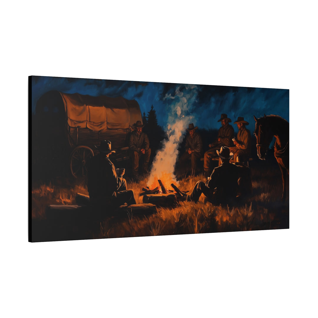 Campfire Tales - A Cowboy’s Night - Horizontal Canvas - Texas Cowboy Creations