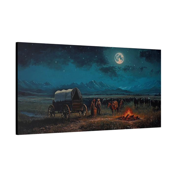 Under the Moonlit Sky - Horizontal Canvas - Texas Cowboy Creations
