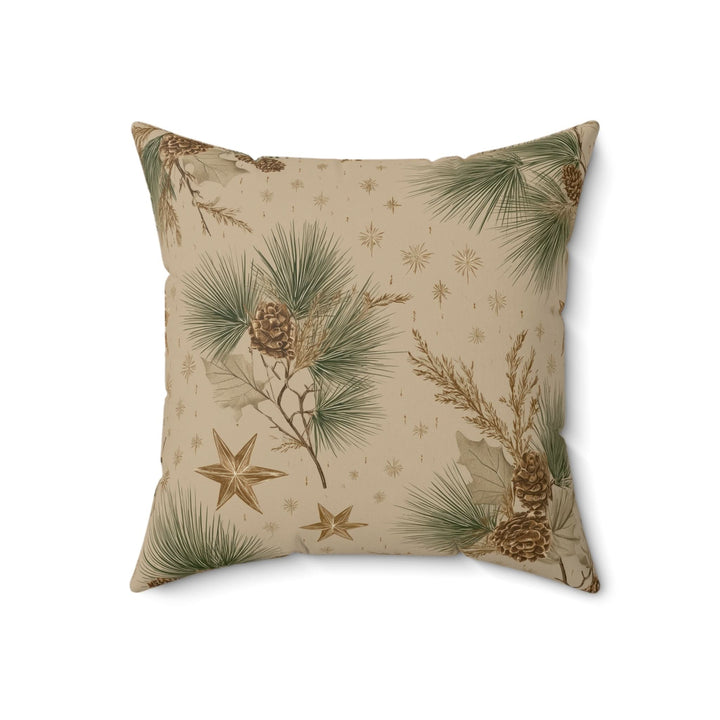 Rustic Pine &amp; Gold Star Pillow |Woodland Holiday Faux Suede Cushion - Home Decor - Texas Cowboy Creations