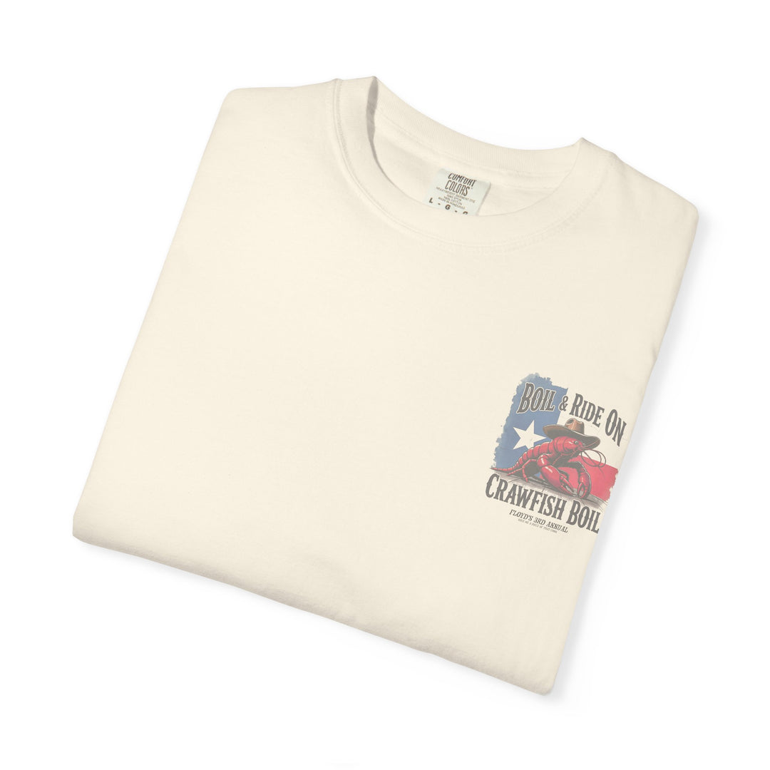 Boil & Ride On - Custom Crawfish Boil T-Shirt | Personalized Event Tee - Unisex T-Shirt - Texas Cowboy Creations