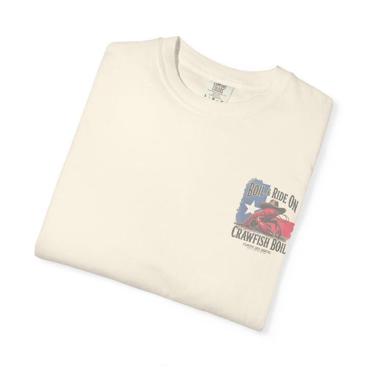 Boil & Ride On - Custom Crawfish Boil T-Shirt | Personalized Event Tee - Unisex T-Shirt - Texas Cowboy Creations