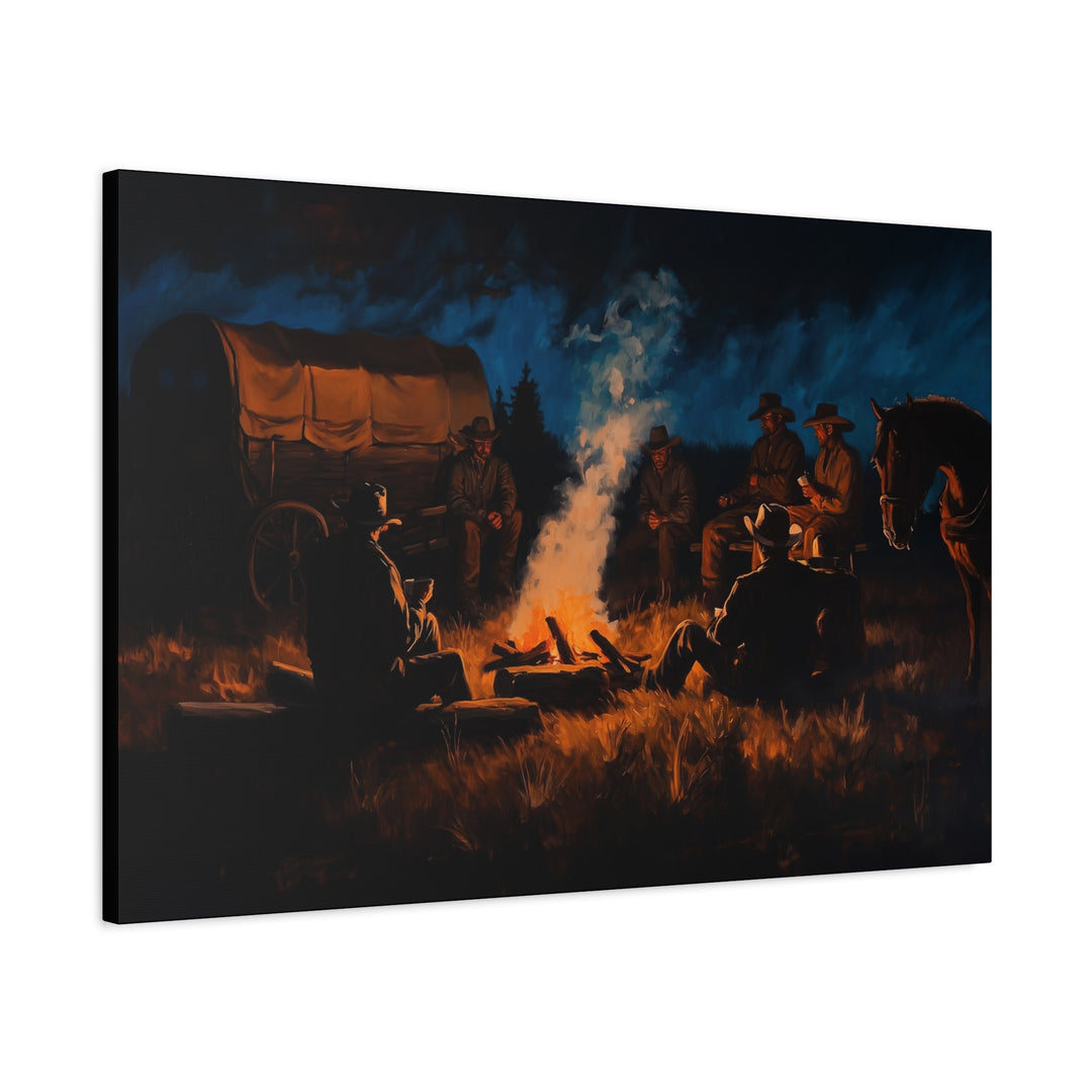 Campfire Tales – A Cowboy’s Night – Horizontal Canvas - Texas Cowboy Creations