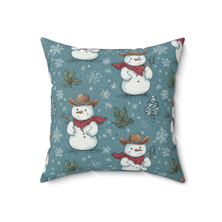 Cowboy Snowman Throw Pillow — Festive Winter Home Decor