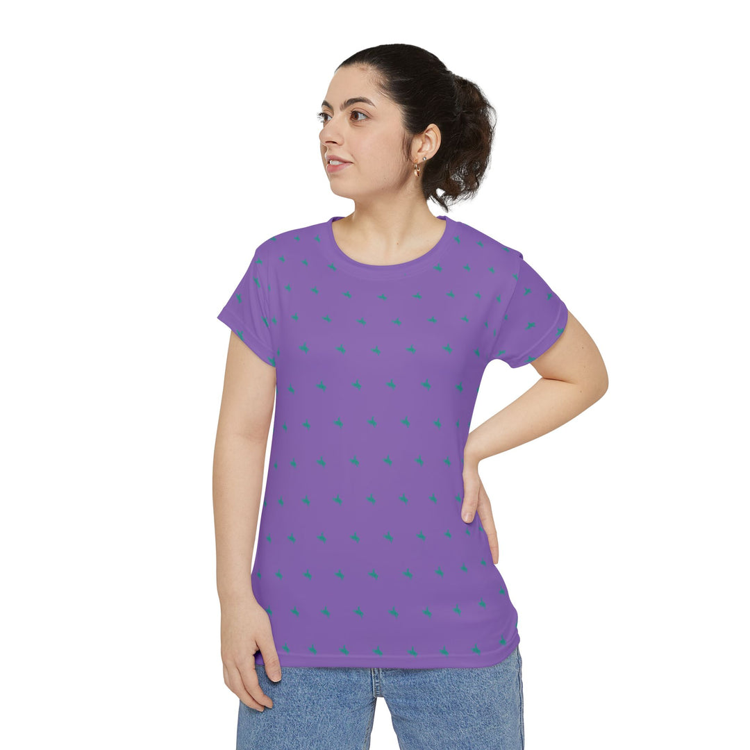 Mini Bronc Tee – Turquoise on Light Purple | Women’s All-Over Western T-Shirt