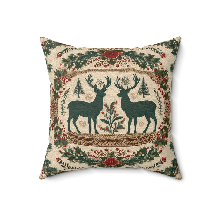 Faux Suede Pillow — Rustic Reindeer & Wreath Holiday Accent