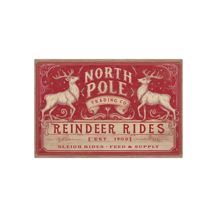 North Pole Trading Co. – Reindeer Rides | Holiday Metal Sign correct - Texas Cowboy Creations