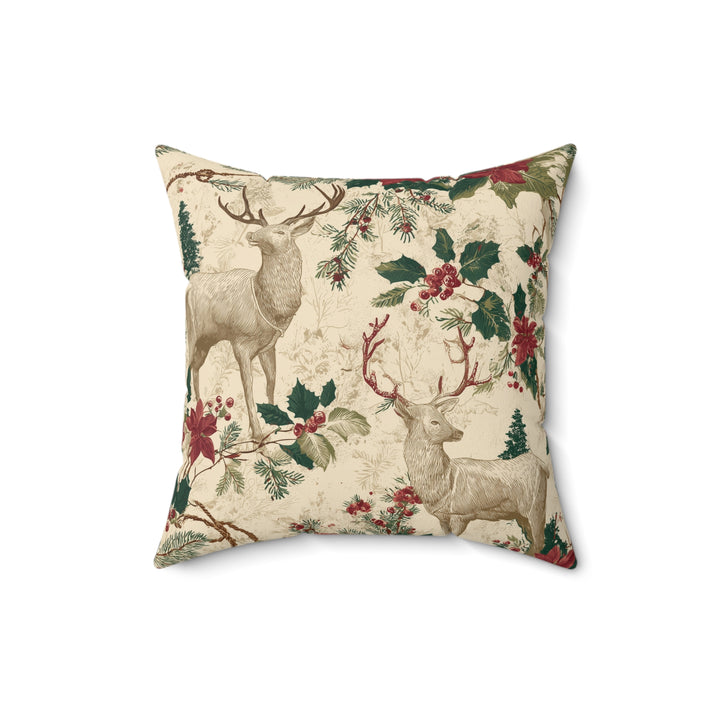 Winter Lodge Deer Pillow — Rustic Cabin Christmas Faux Suede Cushion