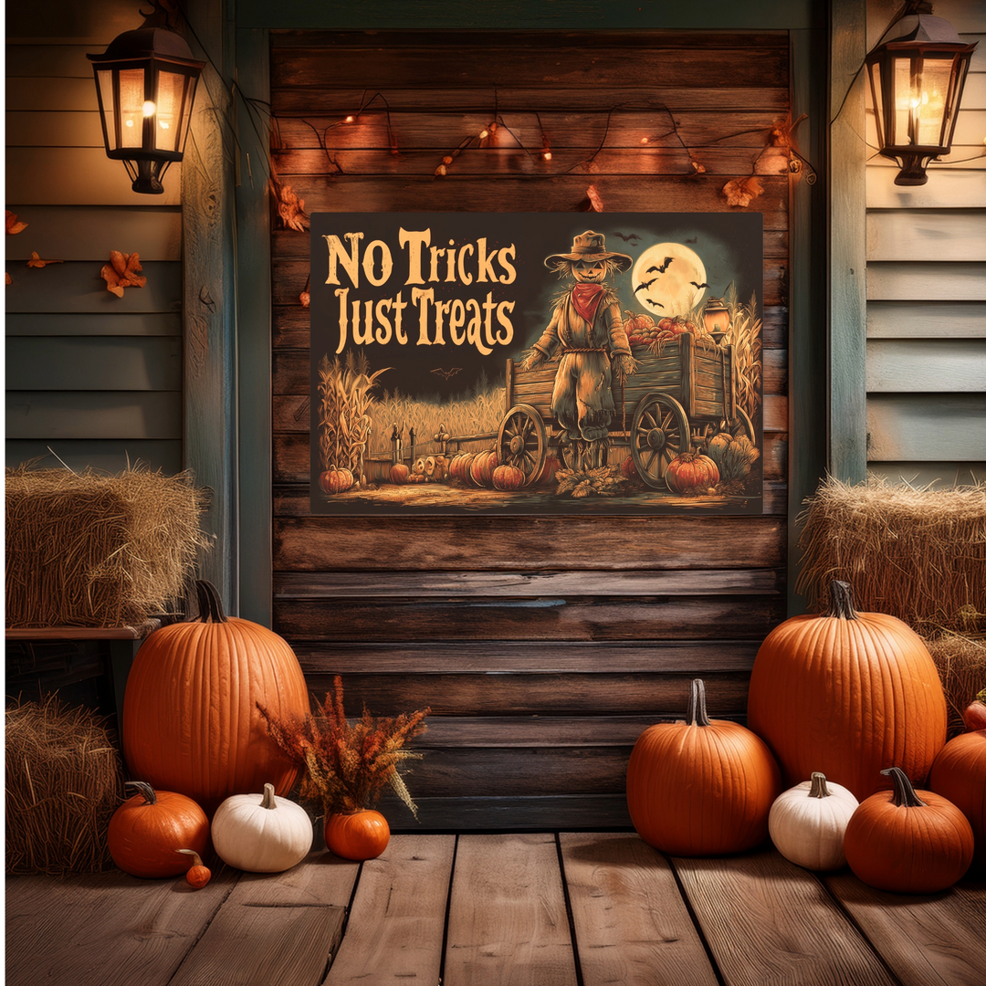 No Tricks Just Treats – Scarecrow Wagon Sign - Texas Cowboy Creations