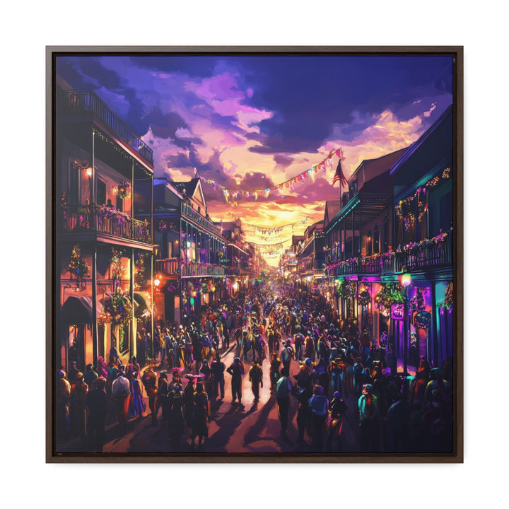 "Twilight on Bourbon Street" | Mardi Gras Festival Art Gallery Canvas Wraps, Square Frame - Texas Cowboy Creations