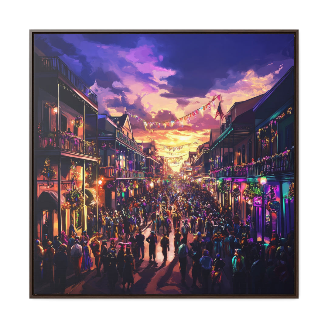 "Twilight on Bourbon Street" | Mardi Gras Festival Art Gallery Canvas Wraps, Square Frame - Texas Cowboy Creations