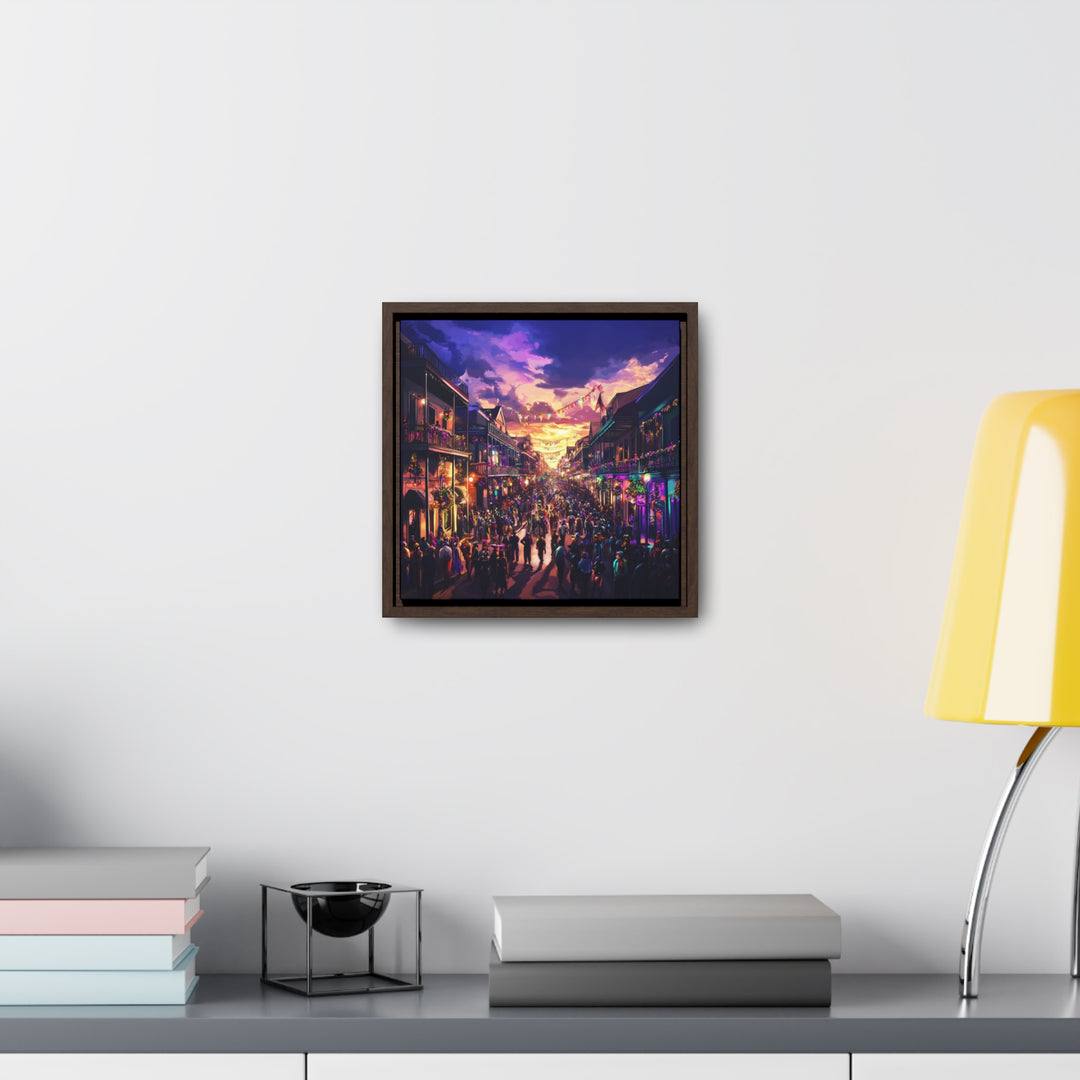 "Twilight on Bourbon Street" | Mardi Gras Festival Art Gallery Canvas Wraps, Square Frame - Texas Cowboy Creations