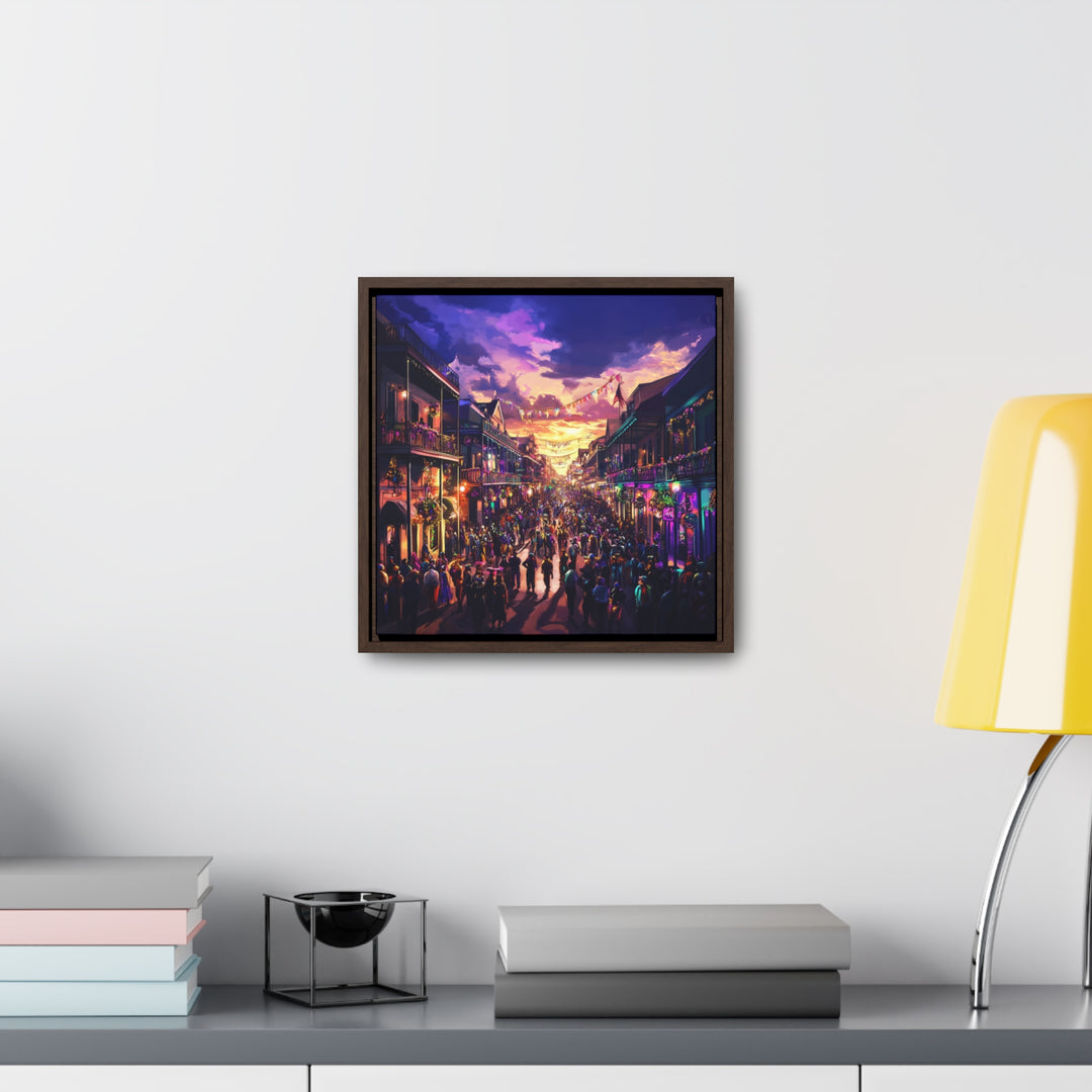 "Twilight on Bourbon Street" | Mardi Gras Festival Art Gallery Canvas Wraps, Square Frame - Texas Cowboy Creations