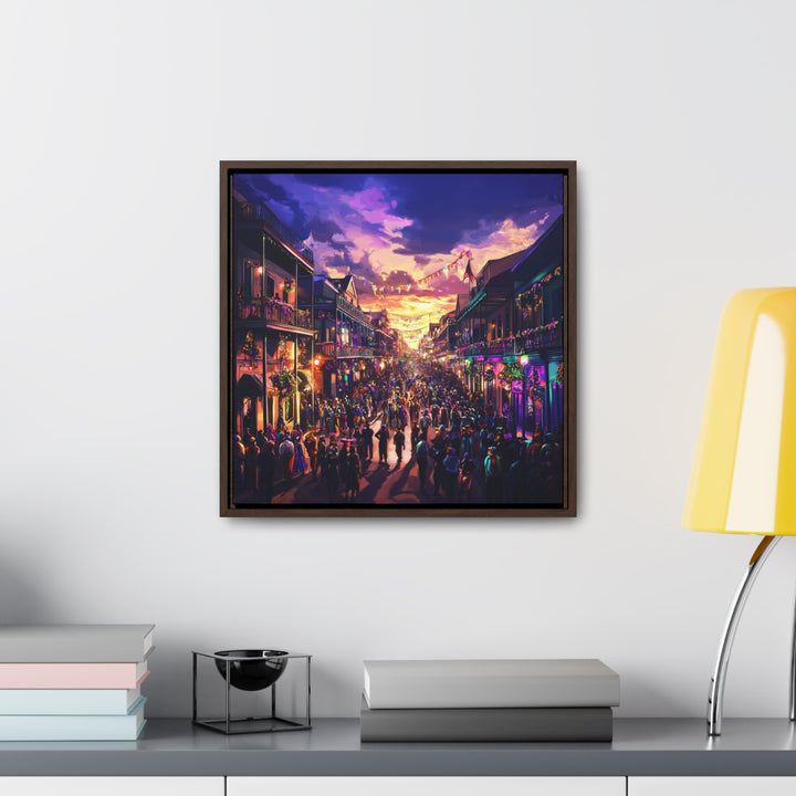 "Twilight on Bourbon Street" | Mardi Gras Festival Art Gallery Canvas Wraps, Square Frame - Texas Cowboy Creations